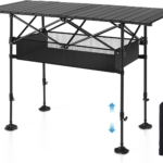 LET'S CAMP Folding Camping Table, Portable Aluminum Roll-up Picnic Backpacking Table with Adjustable Height, Large Storage and Carrying Bag for Picnic, Camping, BBQ, Party, Backyard, Beach
