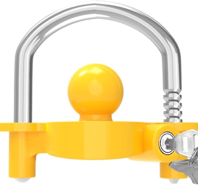 Funmit Trailer Lock Universal Coupler Ball Lock Fits 1-7/8", 2", and 2-5/16" Couplers, Boat Camper Accessories for Travel Trailers Adjustable Heavy-Duty Steel Hitch Lock Yellow