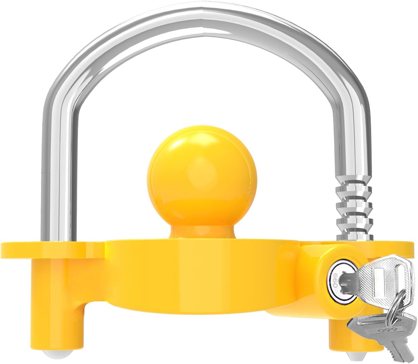 Funmit Trailer Lock Universal Coupler Ball Lock Fits 1-7/8", 2", and 2-5/16" Couplers, Boat Camper Accessories for Travel Trailers Adjustable Heavy-Duty Steel Hitch Lock Yellow