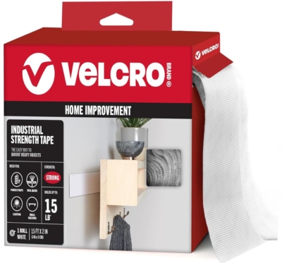 VELCRO Brand Industrial Strength Fasteners | Stick-On Adhesive | Professional Grade Heavy Duty Strength Holds up to 10 lbs on Smooth Surfaces | Indoor Outdoor Use | 15ft x 2in Tape, White