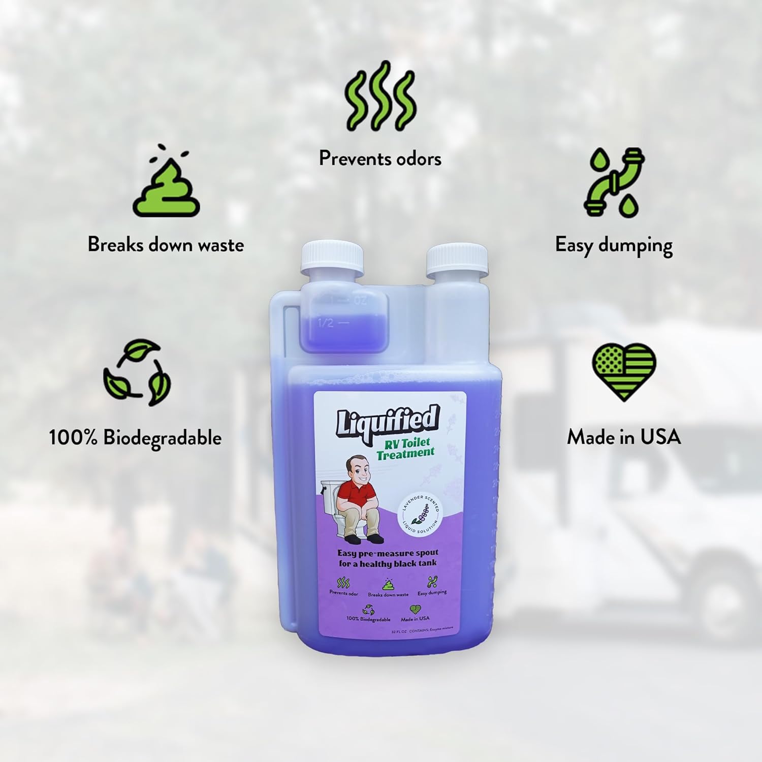 Liquified RV Toilet Treatment - Black Holding Tank Digester - Odor Eliminator - Lavender Scent - Matts RV Reviews (Lavender, 32oz)