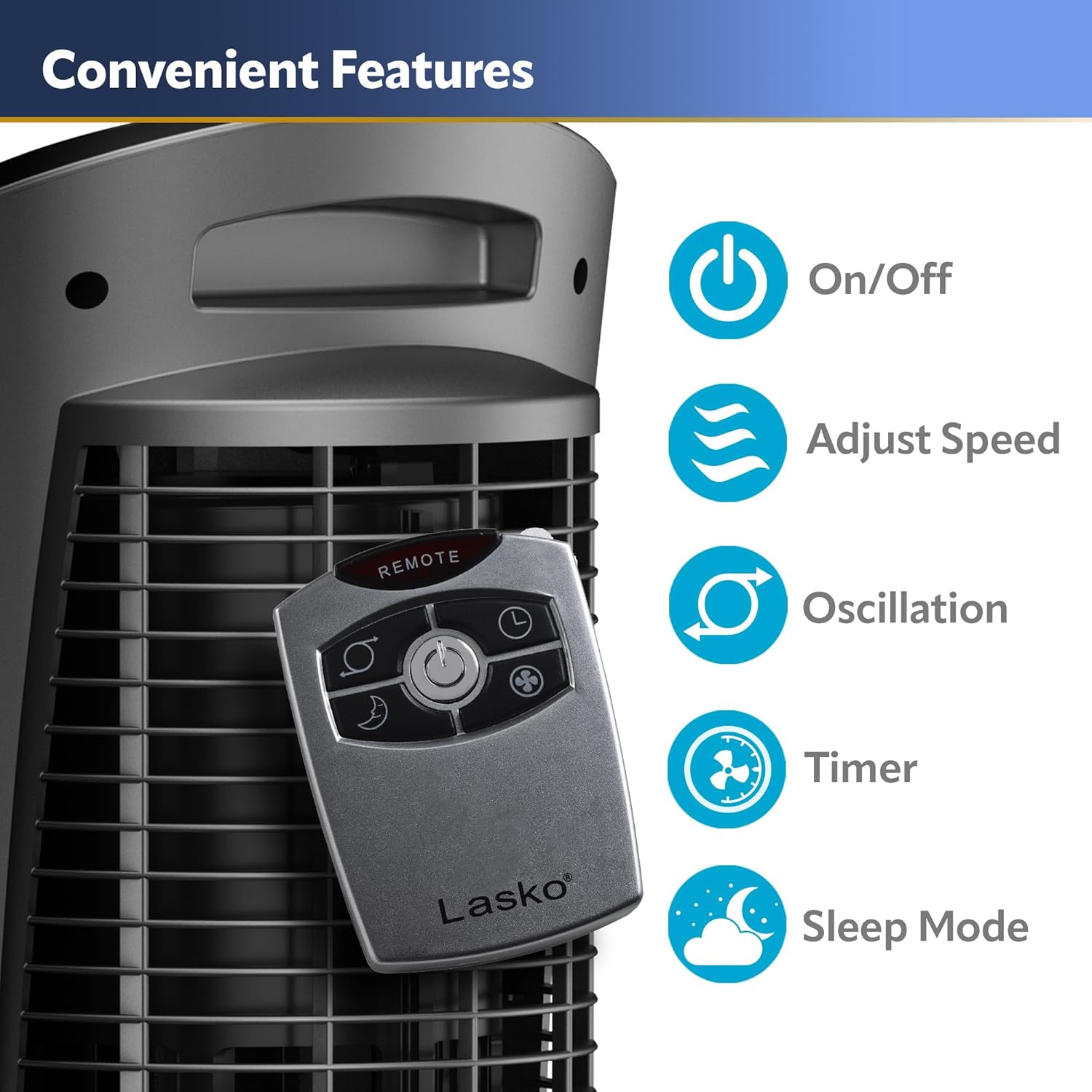 Lasko Oscillating Pedestal Fan, Adjustable Height, 3 Quiet Speeds, Timer, Remote Control for Bedroom, Living Room, Home Office and College Dorm Room, 52", Silver and Gray, 2535 - Image 3