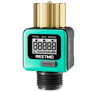 RESTMO Water Flow Meter with Brass Inlet Metal Thread, Measure Gallon/Liter Consumption and Flow Rate for Outdoor Garden Hose Watering, RV Water Tank Filling, Lawn Sprinkler and Nozzle Sprayer