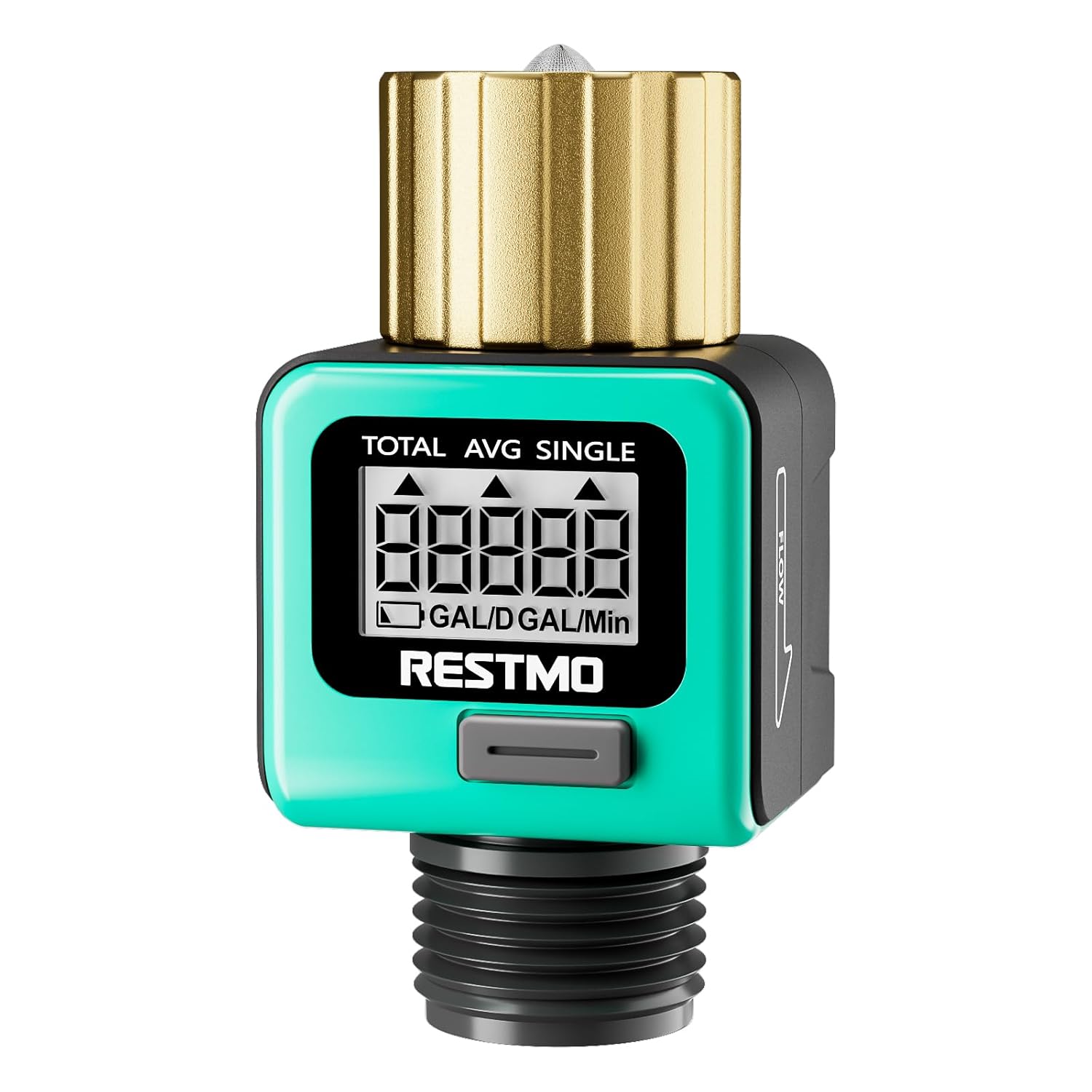 RESTMO Water Flow Meter with Brass Inlet Metal Thread, Measure Gallon/Liter Consumption and Flow Rate for Outdoor Garden Hose Watering, RV Water Tank Filling, Lawn Sprinkler and Nozzle Sprayer