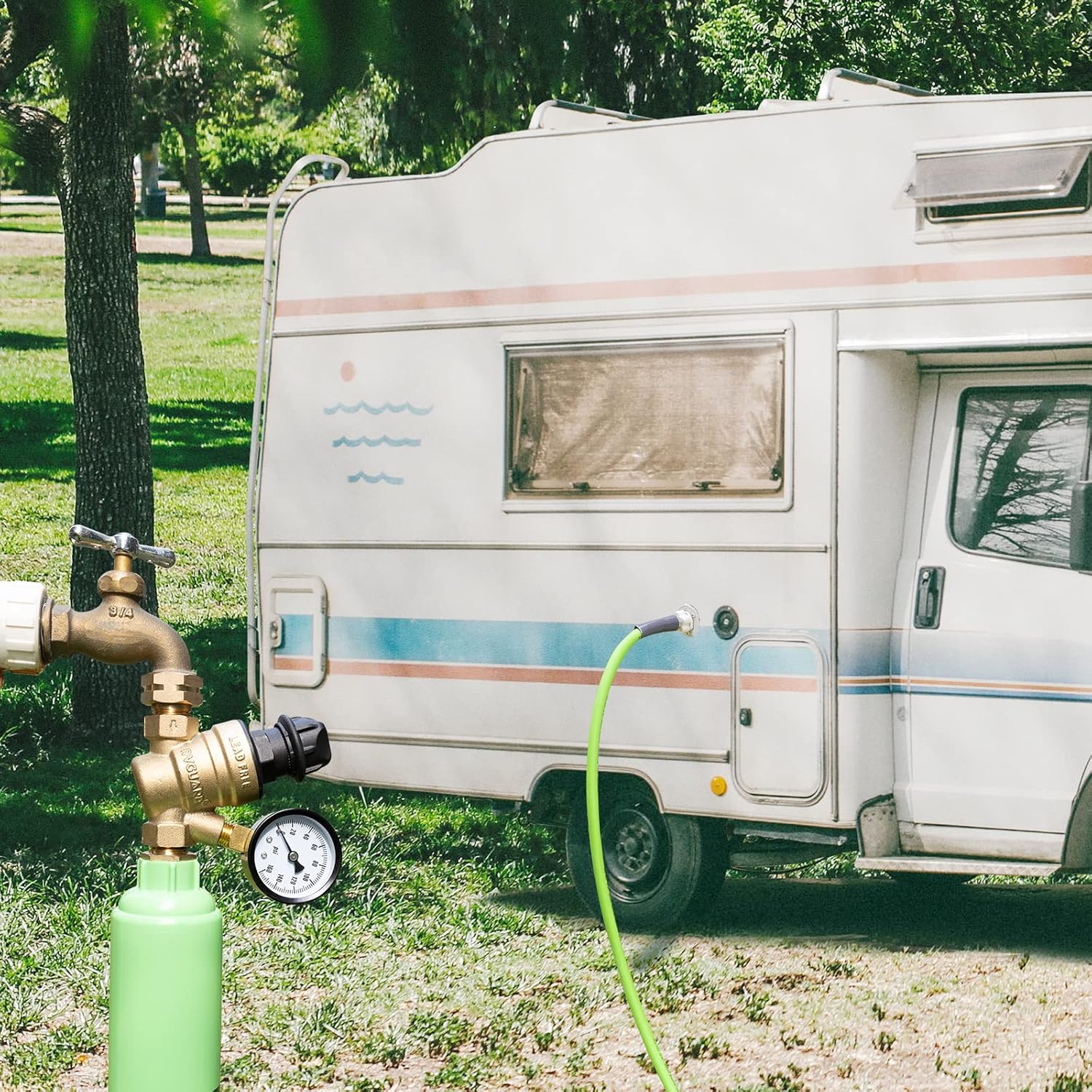 RVGUARD RV Water Pressure Regulator Valve With An Adjustable Knob, NO Tool Required, Brass Lead-Free Water Pressure Reducer with Gauge and Inlet Screen Filter for RV Camper Travel Trailer - Image 2