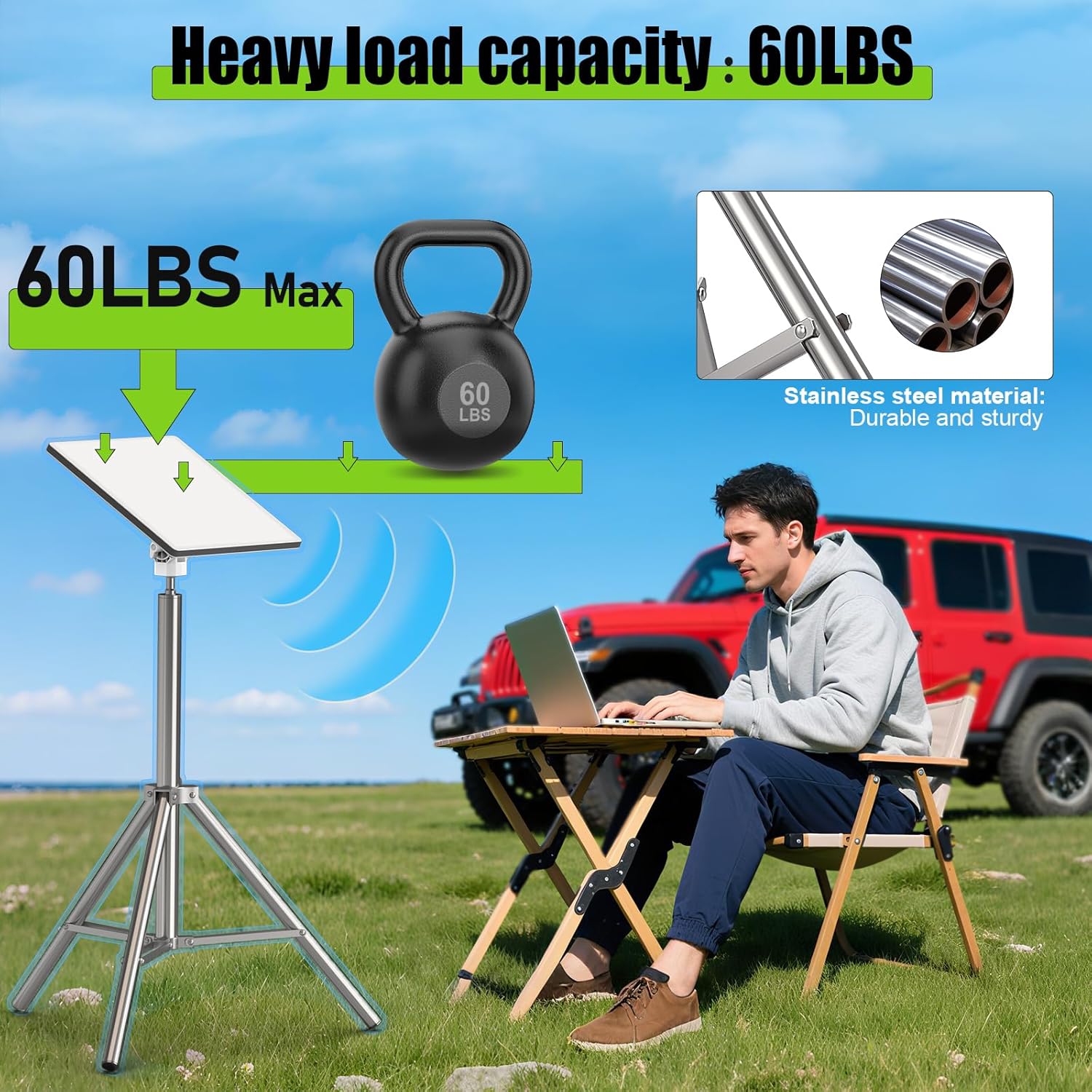 Starlink Mini Tripod Mount with 1/4" Screw Adapter, Stainless Steel Telescopic Stand, Adjustable Height & 360° Tilt, Universal Ball Head for Versatile Angle Adjustment. (mn03) - Image 3