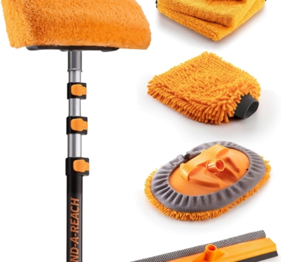 Car & RV Wash Brush Kit 48-144״ Long Extendable Handle Car, RV, Truck Washing Kit with Extension Pole - Microfiber Car Mop, Soft Washing Brush, Window Squeegee, Mitt, The Ultimate RV-Wash Cleaning Kit