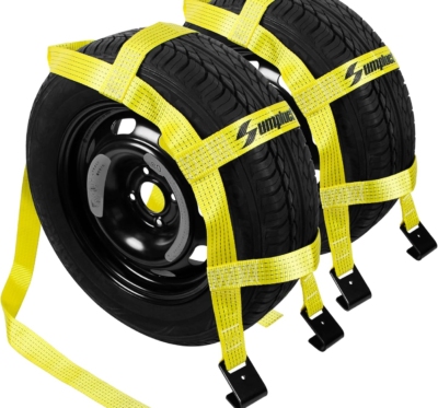 Tow Dolly Basket Straps with Flat Hooks Fits 14" 15" 16" Car Auto Hauler Wheel for A Car Trailer,SUV,UTV,ATV Transport Vehicle Tire Tie Down Strap Kit Heavy Duty Tire Bonnet Net Safe