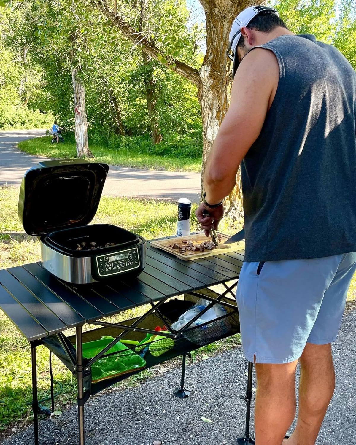LET'S CAMP Folding Camping Table, Portable Aluminum Roll-up Picnic Backpacking Table with Adjustable Height, Large Storage and Carrying Bag for Picnic, Camping, BBQ, Party, Backyard, Beach - Image 3